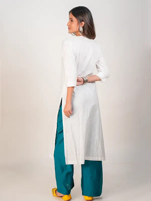 White Kurta & Green Pant Set - Image 5