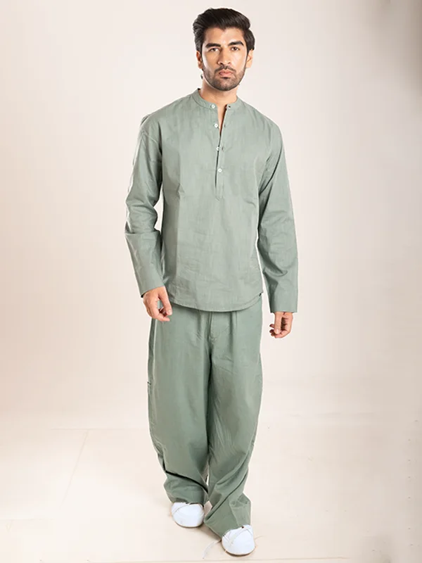 Sea Green Linen Blend Kurta
