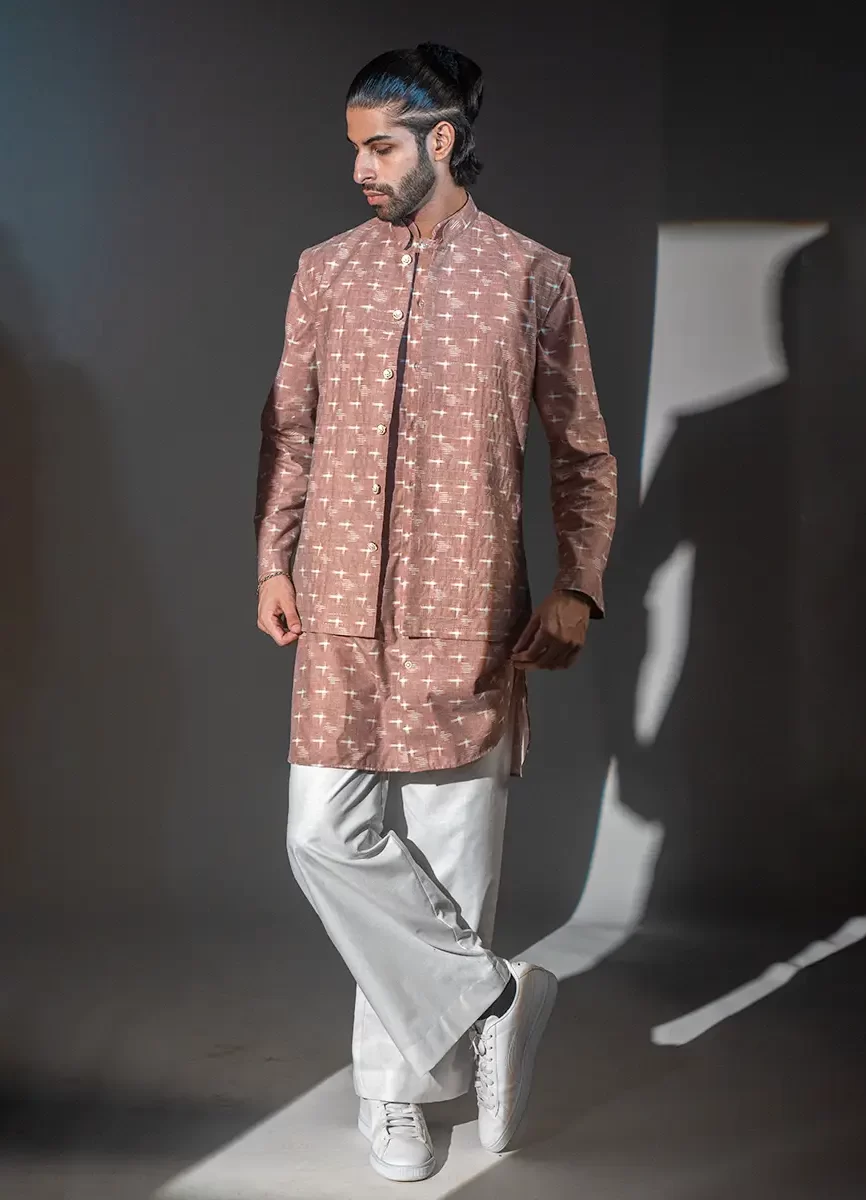 Mocha Cotton Linen Kurta Set