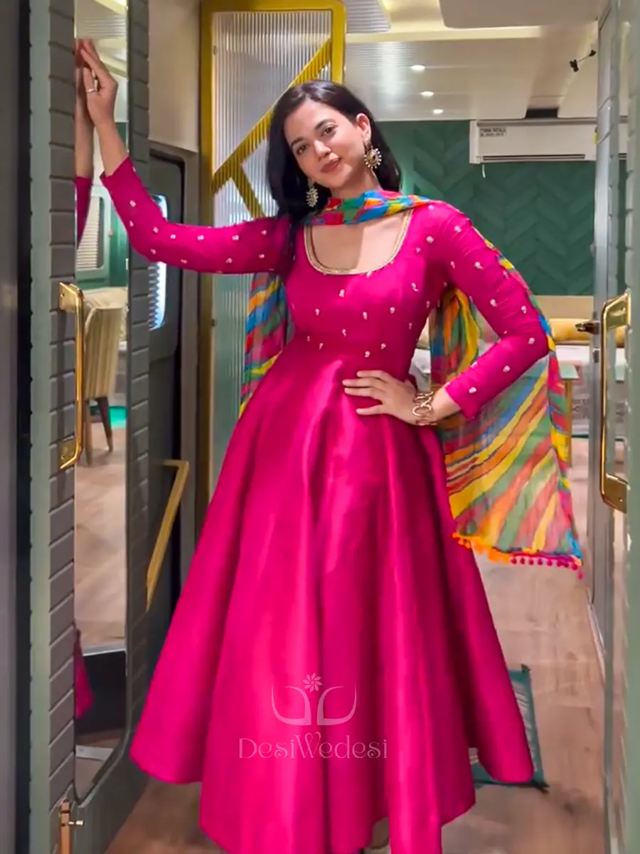 Anarkali Pink Kurta and Pant Set - Image 2
