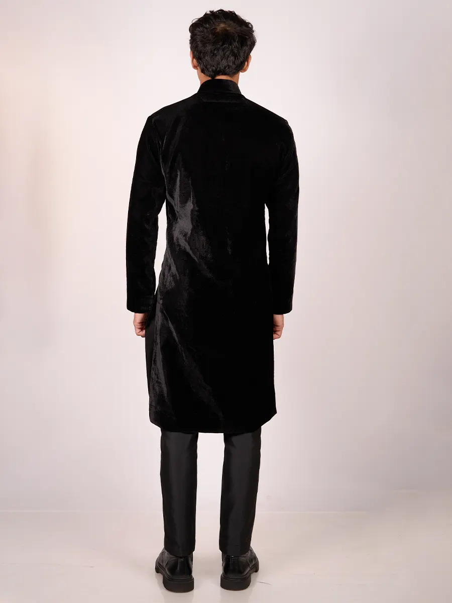 Black Embellished Velvet Kurta Set - Image 6