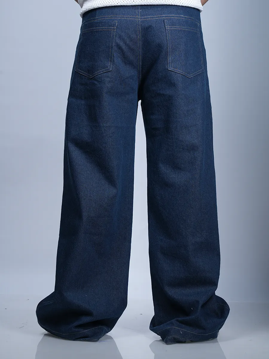 Loose Fit Denim Pants – Dark Blue - Image 3