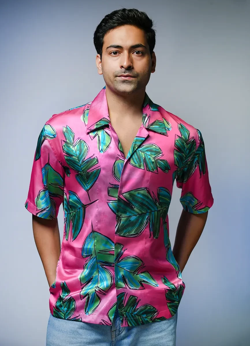 Pink Leaf Printed Shirt