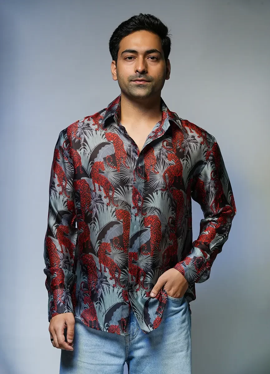 Green & Red Tiger Printed Shirt